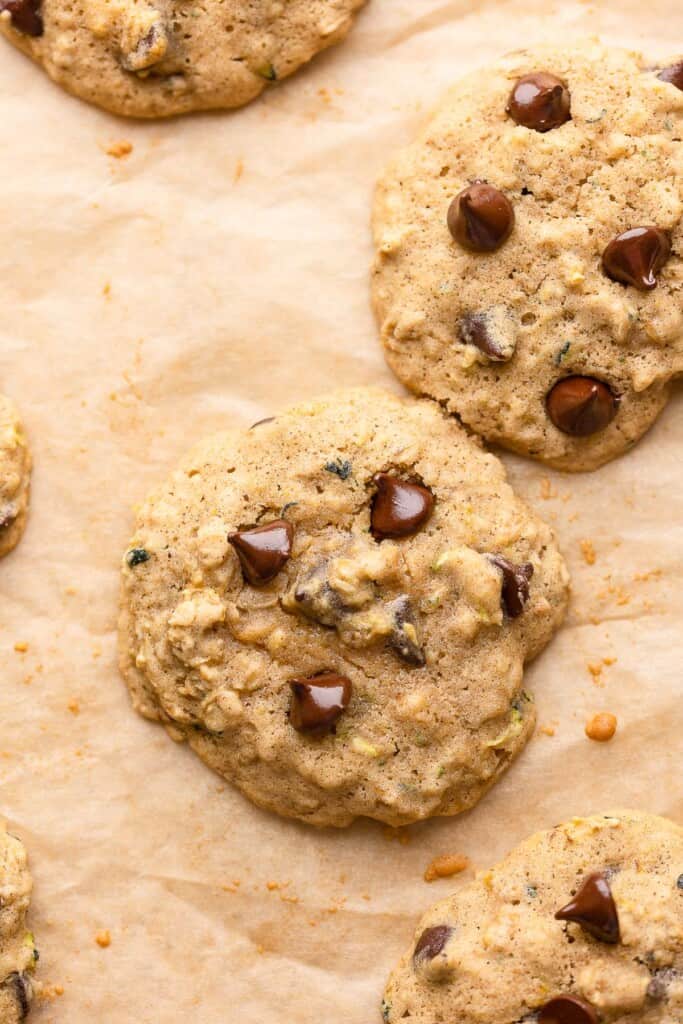 Chocolate Chip Zucchini Oatmeal Cookies on baking paper