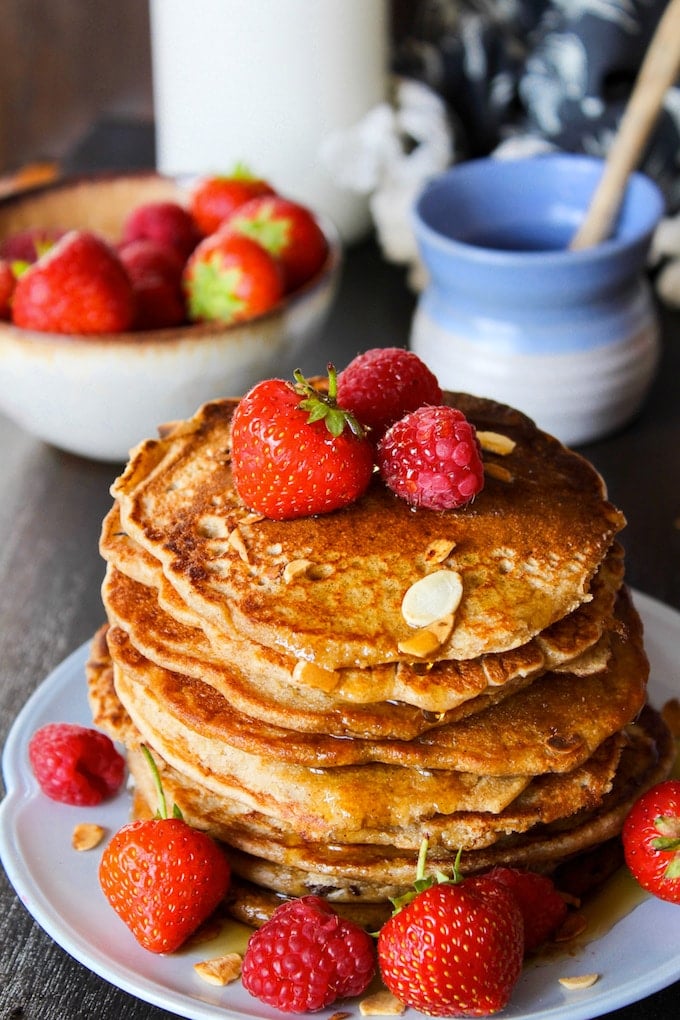 Sweet and nutty aquafaba Buckwheat & Oat Pancakes | gluten free + vegan + low FODMAP 