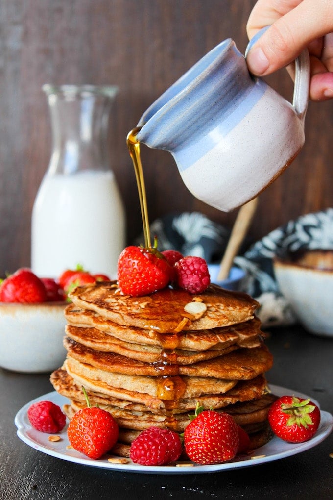 Sweet and nutty aquafaba Buckwheat & Oat Pancakes | gluten free + vegan + low FODMAP