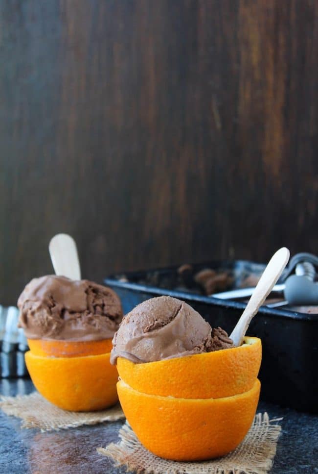 two Chocolate Orange Ice Cream in orange peels