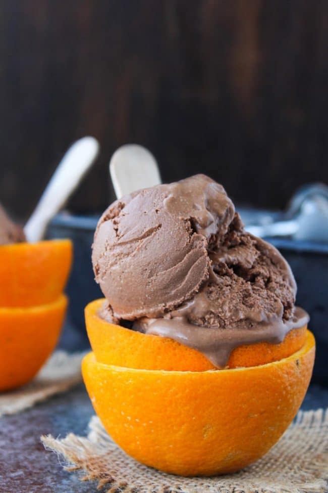 Chocolate Orange Ice Cream in an empty orange peel