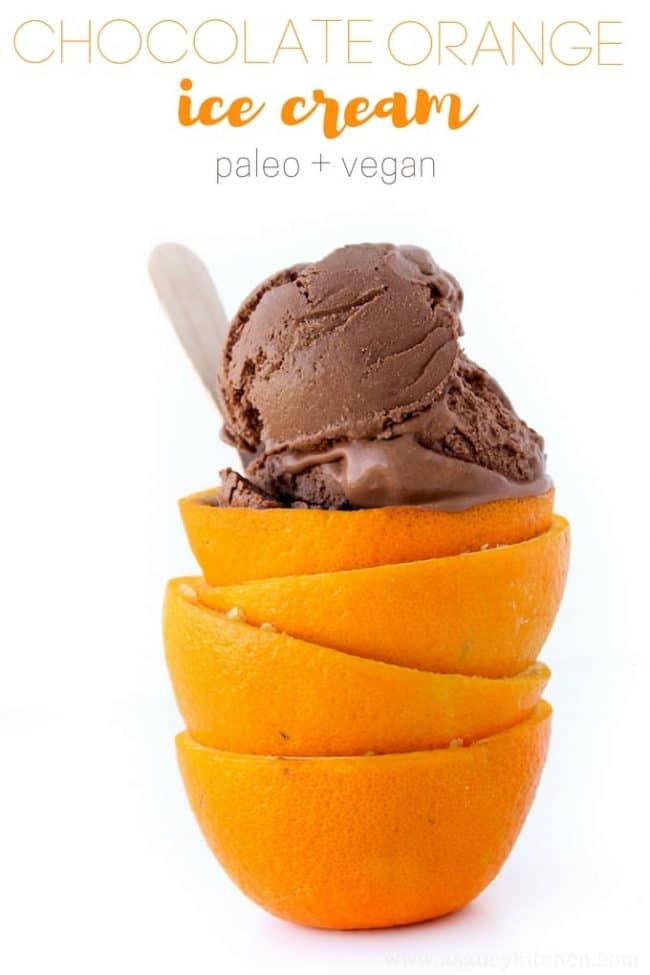 Chocolate Orange Ice Cream in a stack of orange peels with title