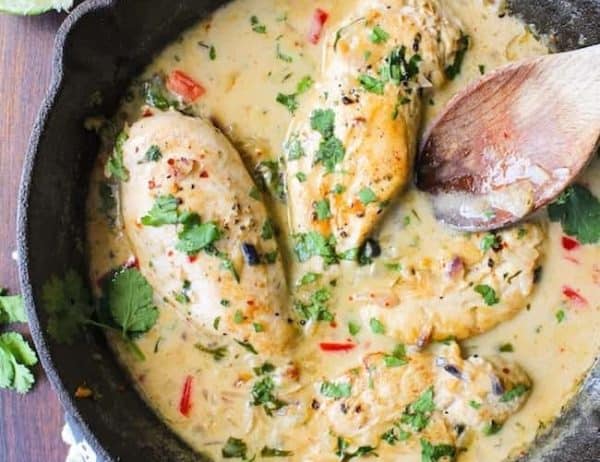 Coconut Lime Chicken in a cast iron skillet