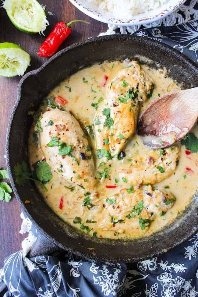 Coconut Lime Chicken in a cast iron skillet