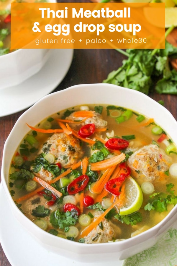 Thai Meatball and Egg Drop Soup: Thai flavours mixed into a traditional egg drop broth for a comforting and filling soup. #Paleo + #Whole30 + #LowCarb #EggDropSoup #HealthyRecipes