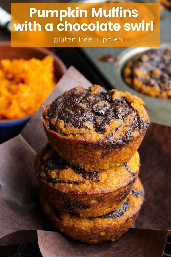 paleo pumpkin muffins with a chocolate swirl