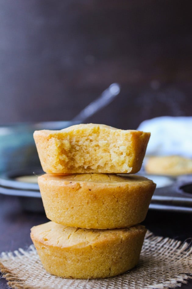 Vegan cornbread muffins made with aquafaba - incredibly easy with just the right amount of crumble. Egg Free + Dairy Free + Gluten Free