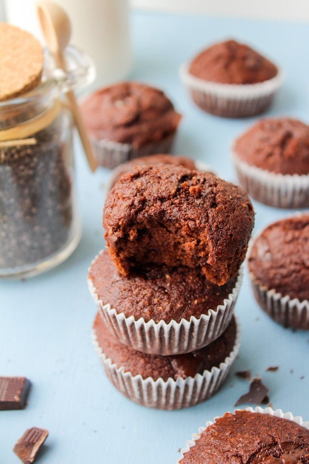 Chocolate Chunk Chia Seed Muffins - one bowl and 30 minutes is all you need to make these healthy chocolate muffins! Gluten Free + Grain Free + Dairy Free