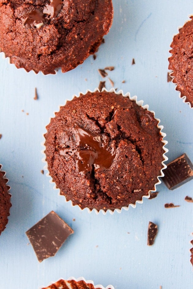 Chocolate Chunk Chia Seed Muffins - one bowl and 30 minutes is all you need to make these healthy chocolate muffins! Gluten Free + Grain Free + Dairy Free