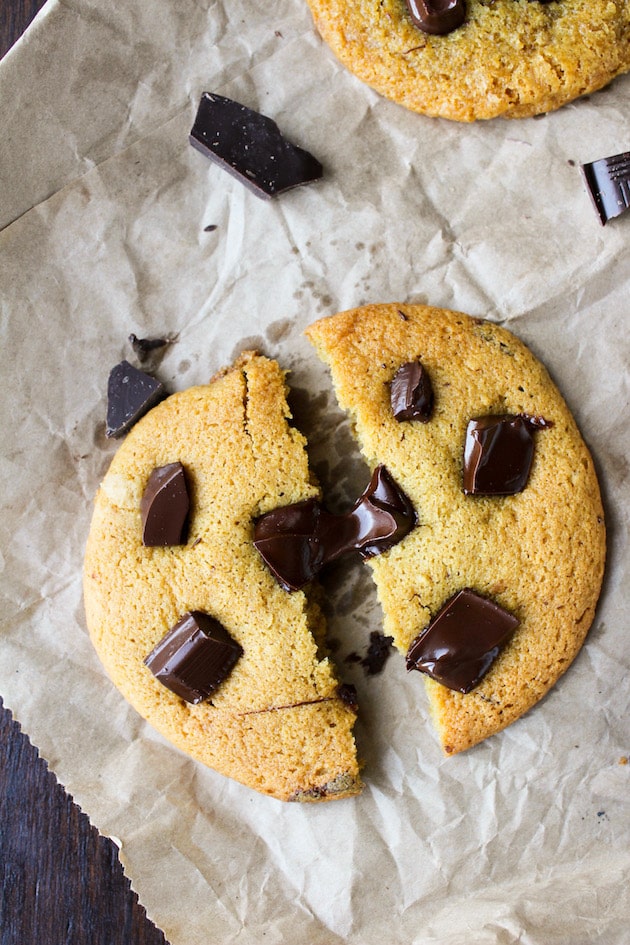 Chocolate Chunk Chickpea Flour Cookies - soft, chewy, and studded with large chocolatey chunks. Gluten free, grain free with dairy & refined sugar free options!