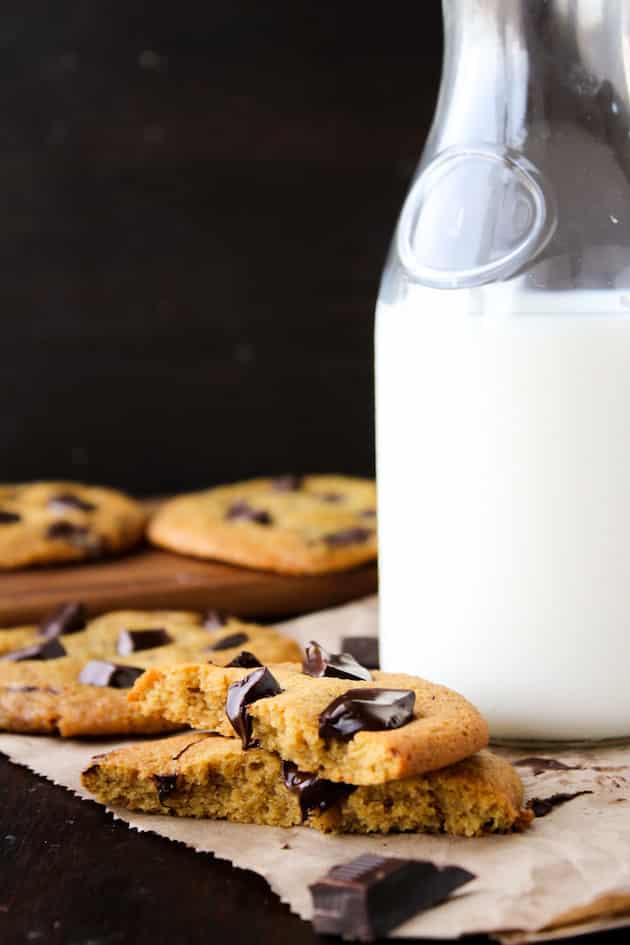 Chocolate Chunk Chickpea Flour Cookies - soft, chewy, and studded with large chocolatey chunks. Gluten free, grain free with dairy & refined sugar free options!