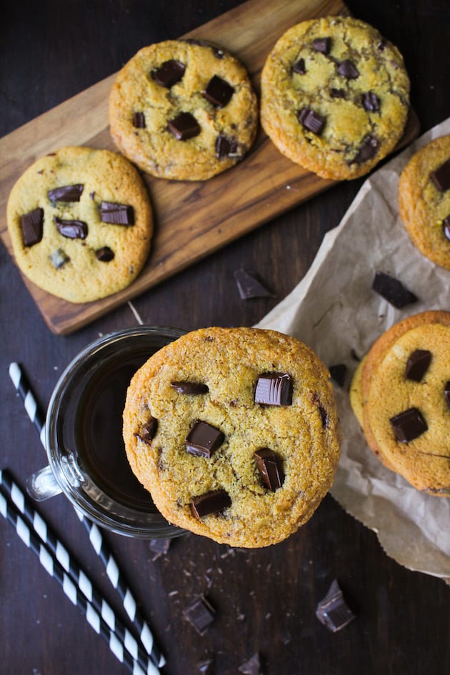 Chocolate Chunk Chickpea Flour Cookies - soft, chewy, and studded with large chocolatey chunks. Gluten free, grain free with dairy & refined sugar free options!