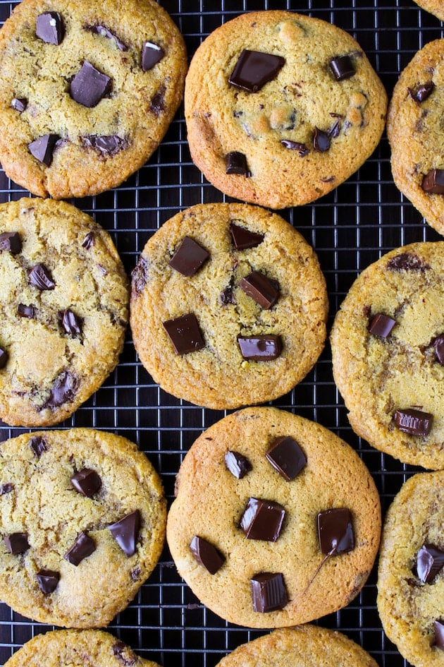 Chocolate Chunk Chickpea Flour Cookies - soft, chewy, and studded with large chocolatey chunks. Gluten free, grain free with dairy & refined sugar free options!