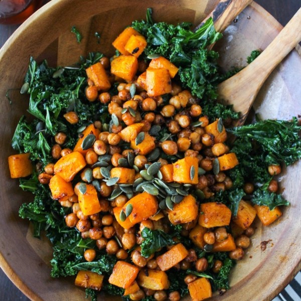 Spicy Kale and Chipotle Chickpea and Roasted Butternut Squash Salad