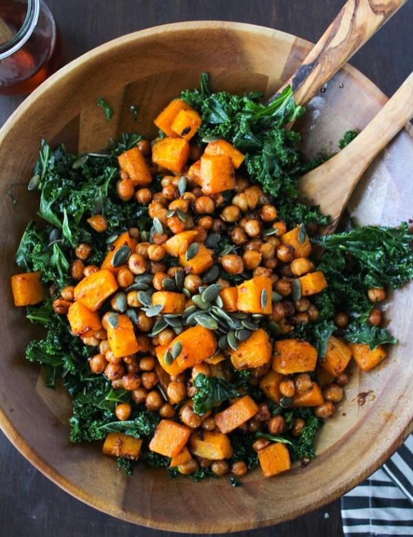 Spicy Kale and Chipotle Chickpea and Roasted Butternut Squash Salad