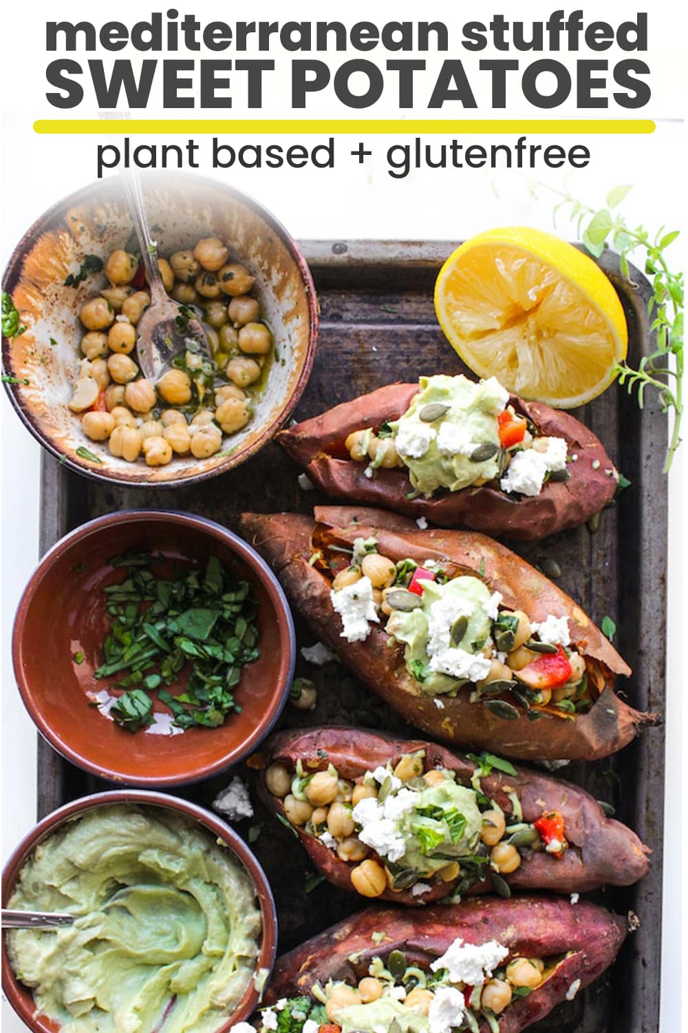 Mediterranean Stuffed Sweet Potatoes with Chickpeas & Avocado Tahini
