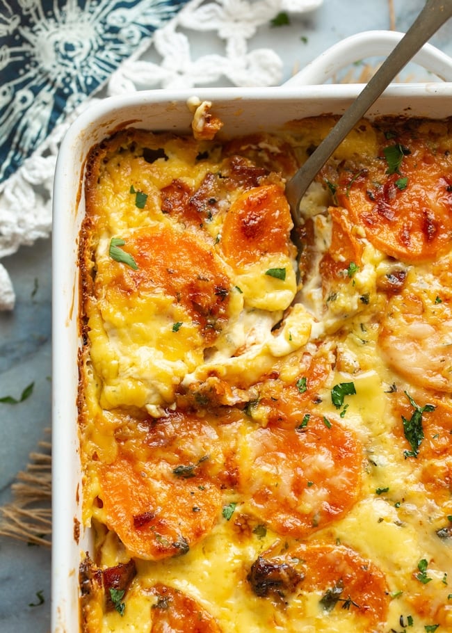 scalloped sweet potatoes up close 