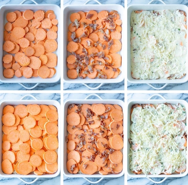 scalloped sweet potatoes collage