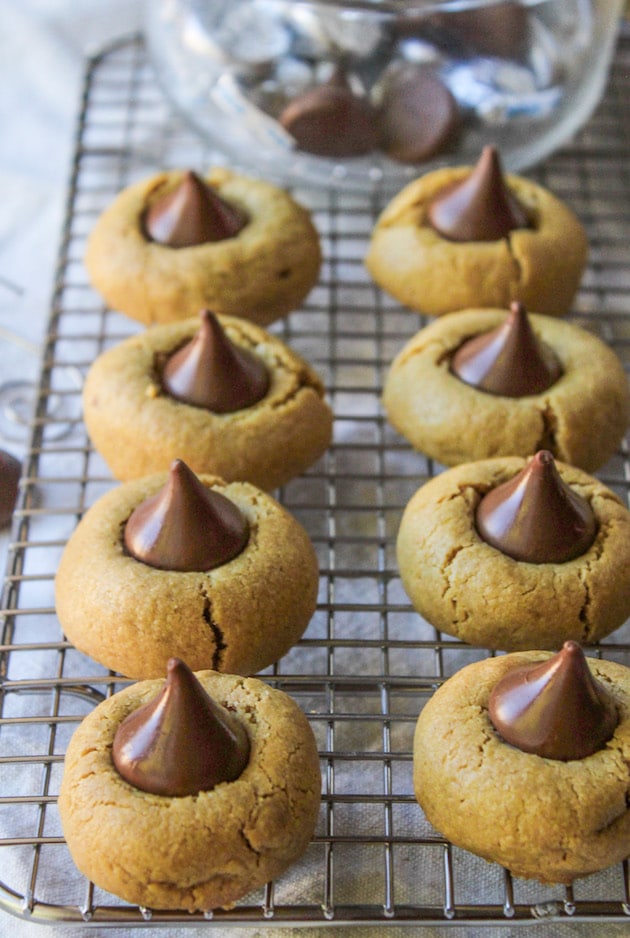 Gluten Free Peanut Butter Blossom on a cooling rack