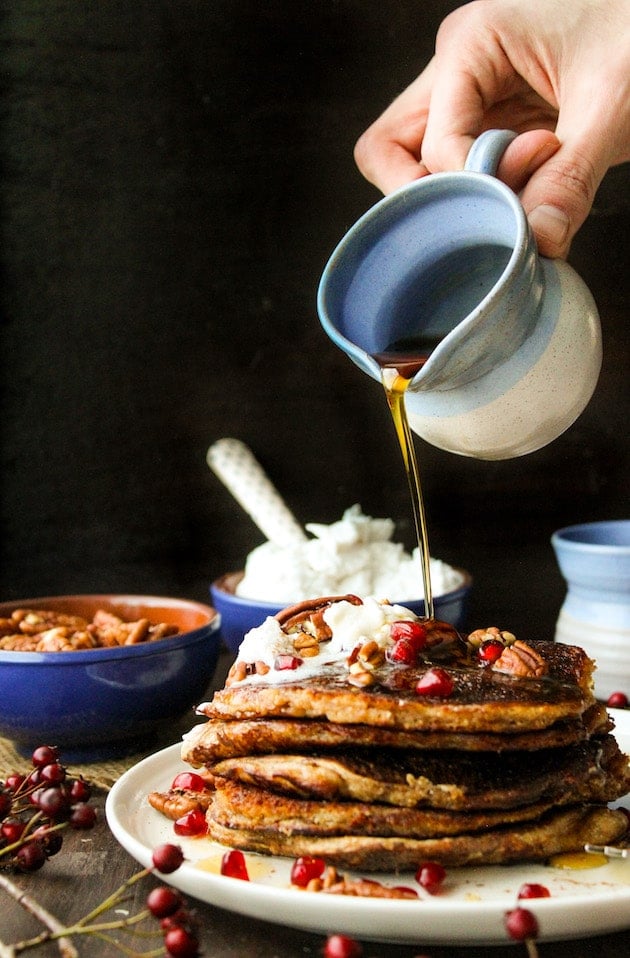 Paleo Sweet Potato Pancakes | A cinnamon & nutmeg spiced almond flour blend that’s grain, dairy, and refined sugar free 