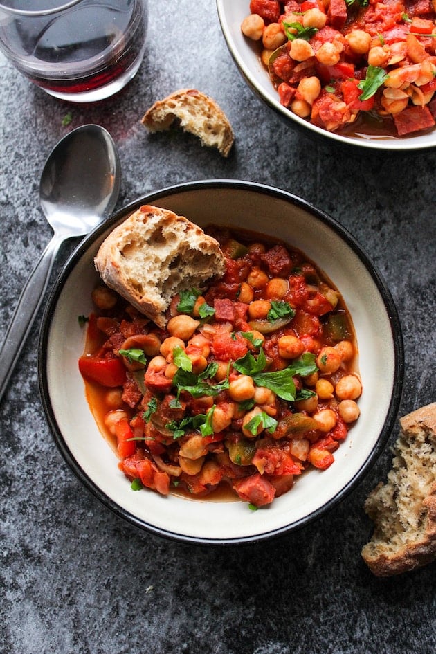 Fast and easy Chickpea & Chorizo Stew - make it in 30 minutes or less for the ultimate one pot dinner | Gluten Free + Grain Free