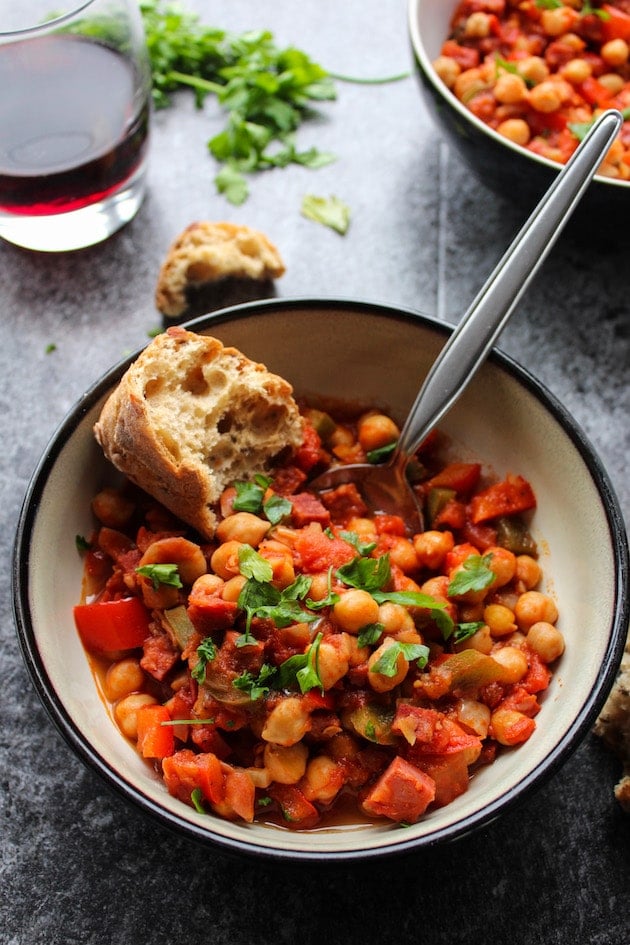 Fast and easy Chickpea & Chorizo Stew - make it in 30 minutes or less for the ultimate one pot dinner | Gluten Free + Grain Free 
