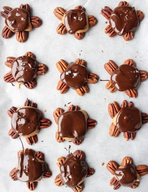 Vegan Chocolate Caramel Pecan Turtles