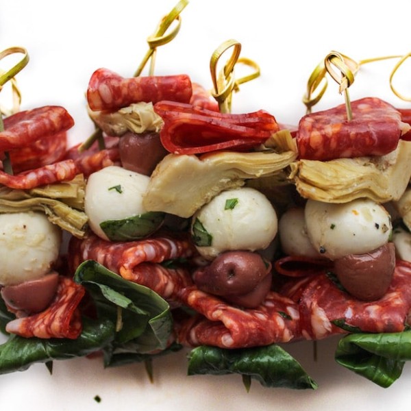 Antipasto Skewers with Marinated Mozzarella Balls