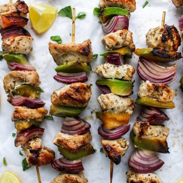 freshly grilled Greek Lemon Chicken Skewers