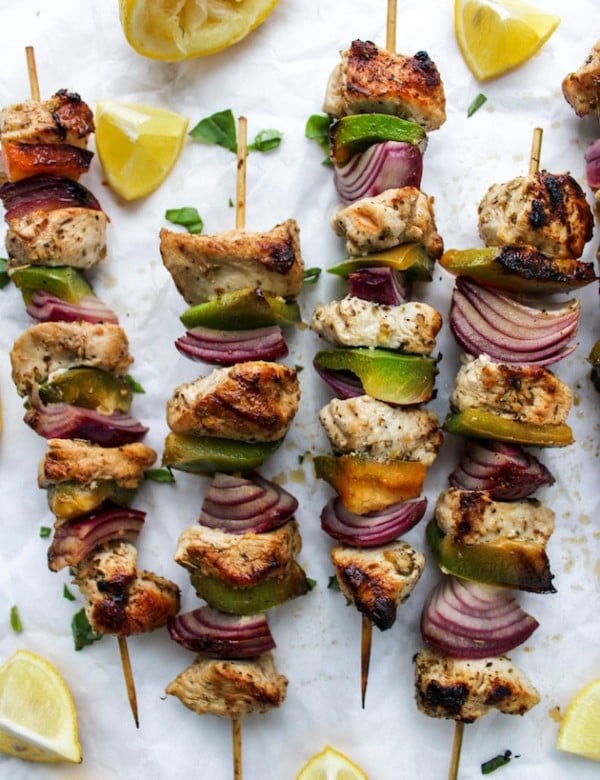 freshly grilled Greek Lemon Chicken Skewers