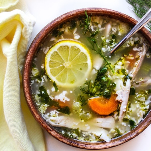 Lemon Chicken Soup with Cauliflower Rice