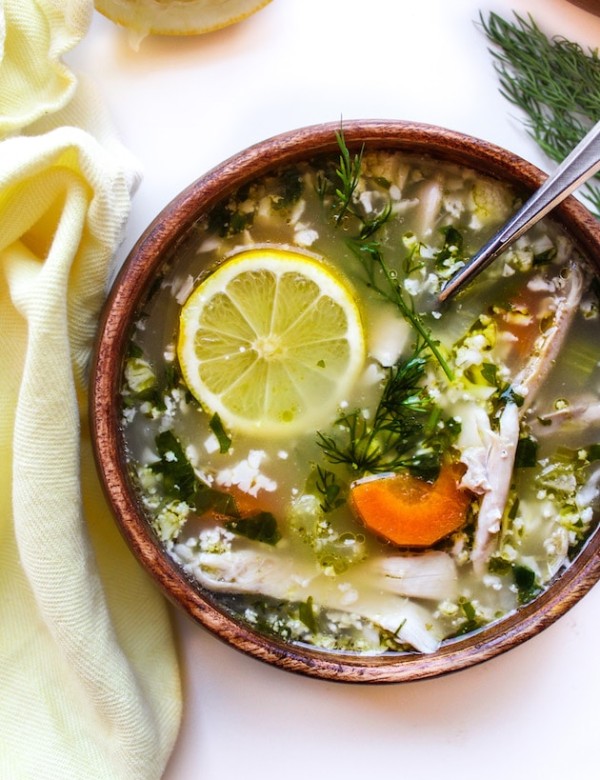 Lemon Chicken Soup with Cauliflower Rice