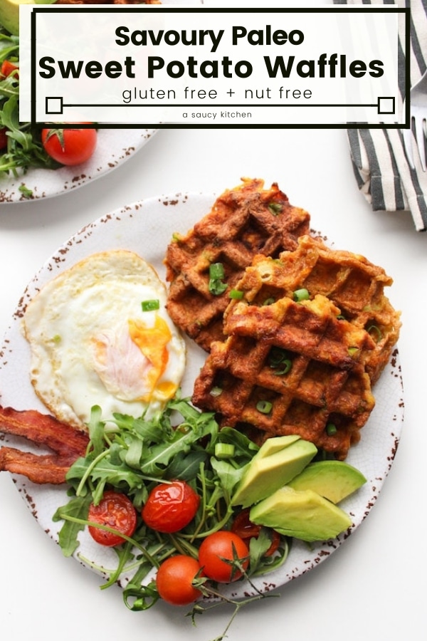 Paleo Sweet Potato Waffles made with four essential ingredients and a low FODMAP option | Gluten Free, Dairy Fee, Sugar Free