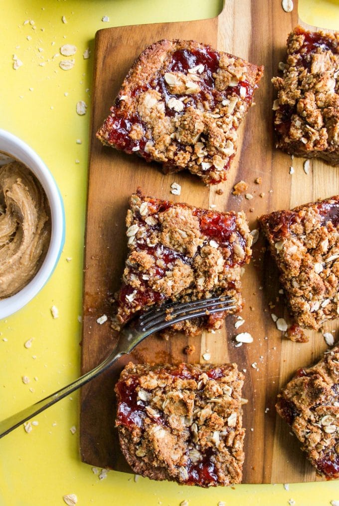 Gluten Free + Vegan Peanut Butter & Jelly Bars | Only 8 ingredients and 35 minutes to make these snack bars