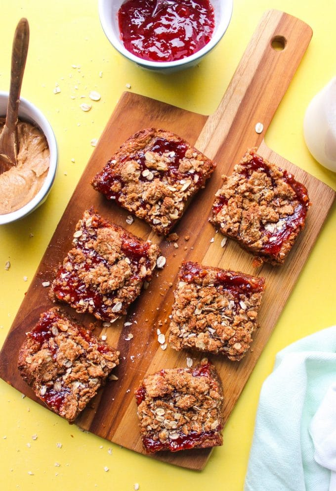 Gluten Free + Vegan Peanut Butter & Jelly Bars | Only 8 ingredients and 35 minutes to make these snack bars