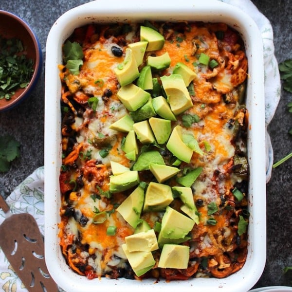 Spiralized Sweet Potato Enchilada Casserole