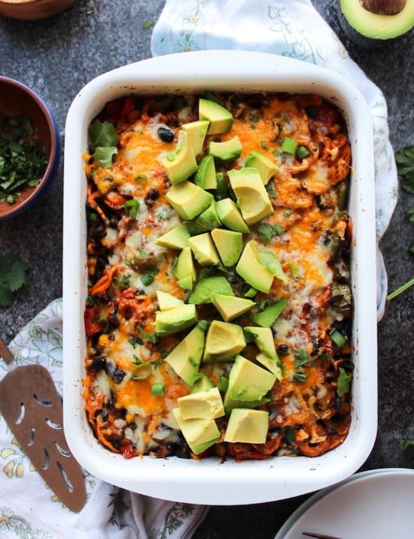 Spiralized Sweet Potato Enchilada Casserole