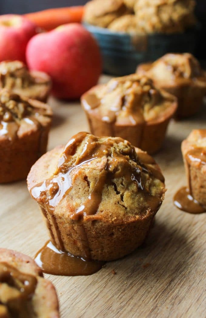 Carrot Apple Muffins loaded with fruit and veggies. A deliciously spiced muffin that's perfect for snacking or on the go breakfast made in one bowl! Gluten Free +Dairy Free + Refined Sugar Free