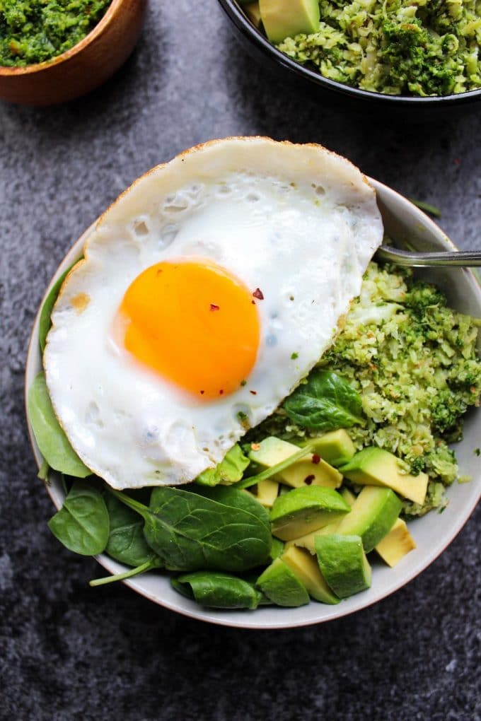 Pesto Cauliflower Rice Breakfast Bowls A Saucy Kitchen