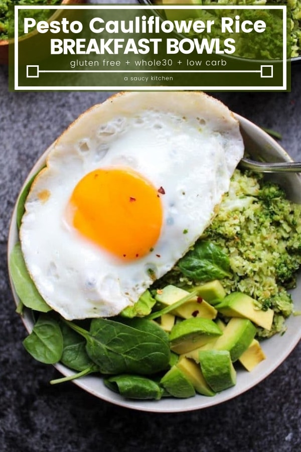pesto cauliflower rice breakfast bowls