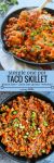 Super simple one pot Taco Skillet packed with veggies, protein, and loads of spice | A perfect, low carb weeknight dinner! Gluten Free + Whole30 & Paleo options - just skip the cheese!