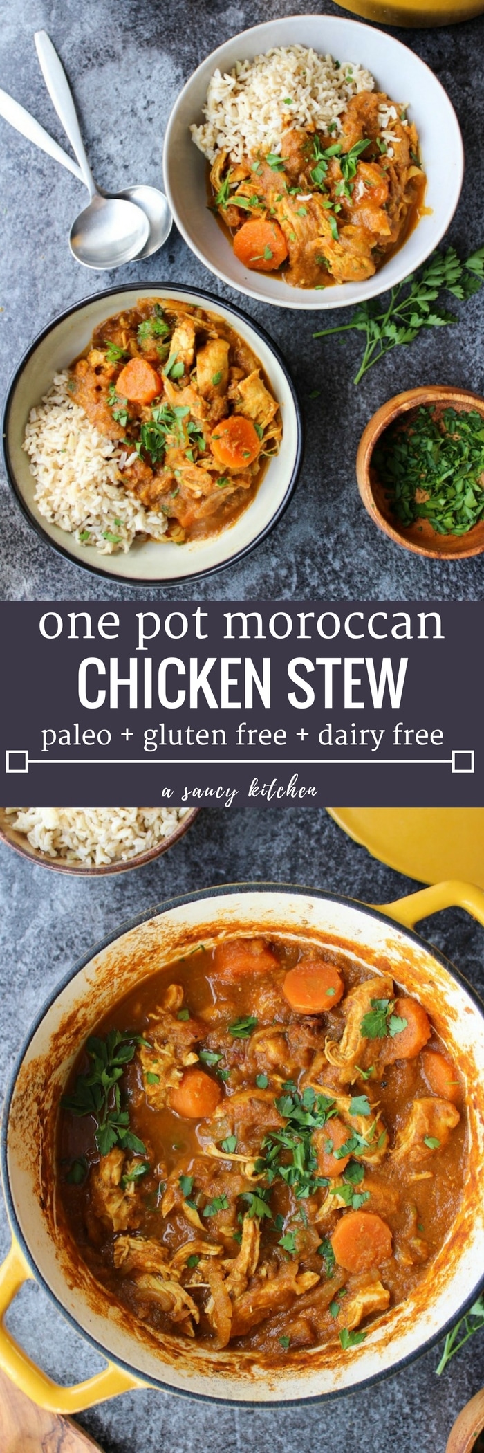 Paleo Moroccan Chicken Stew - Moroccan spiced veggies with shredded chicken and chopped dates | Dairy Free + Paleo