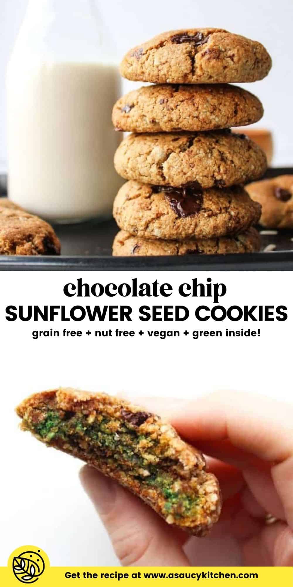 Chocolate Chip Sunflower Seed Cookies (Green Inside!) A Saucy Kitchen