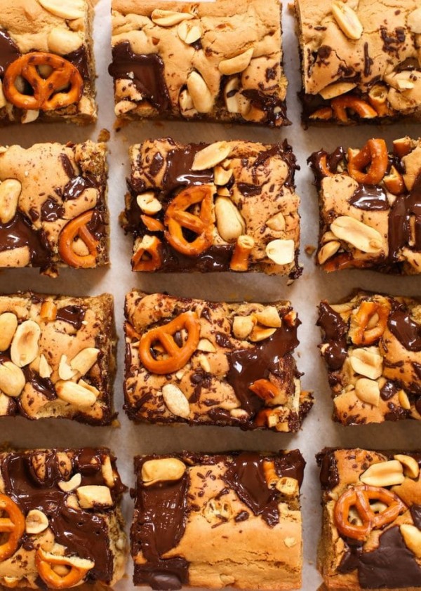 Peanut Butter Pretzel Gluten Free Cookie Bars A Saucy Kitchen