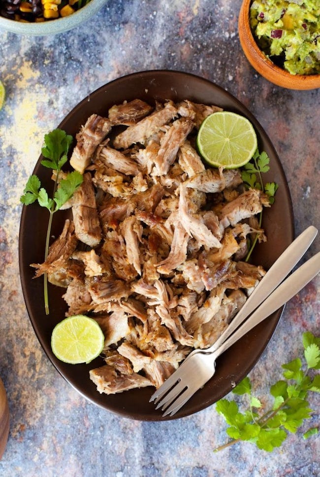 Instant Pot Pulled Pork shredded on a plate