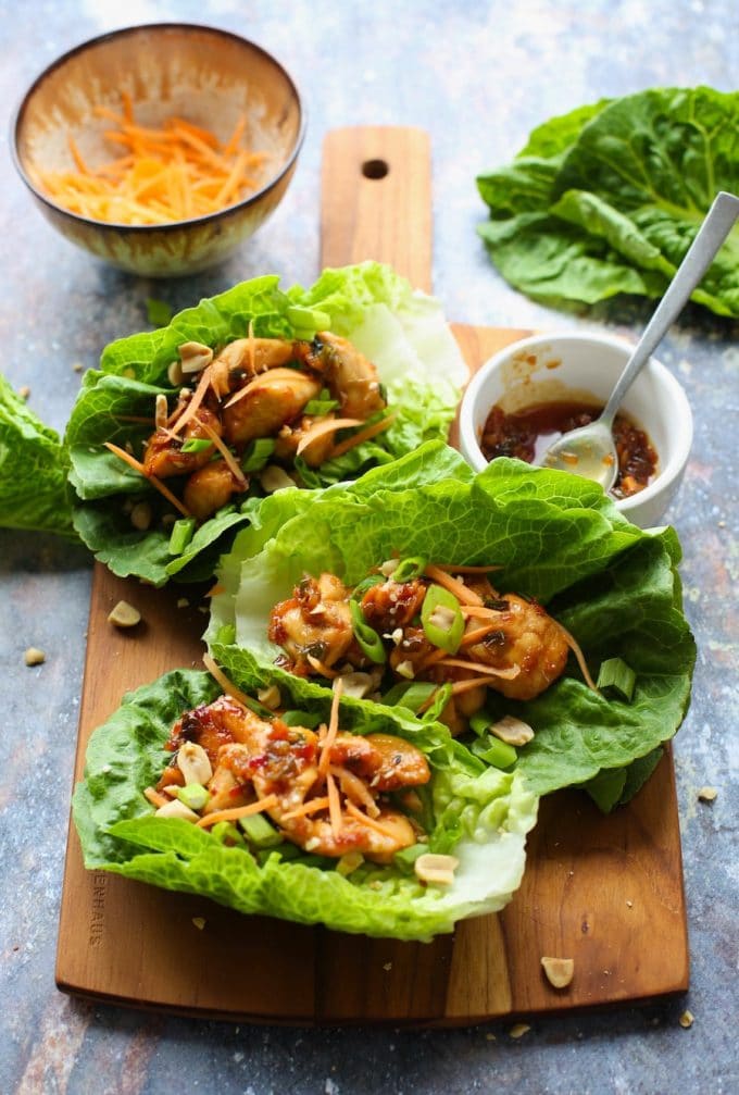 20 minute Teriyaki Chicken Lettuce Wraps - makes for a quick, low carb healthy lunch or dinner | Gluten Free + Dairy Free + Soy Free Paleo Option