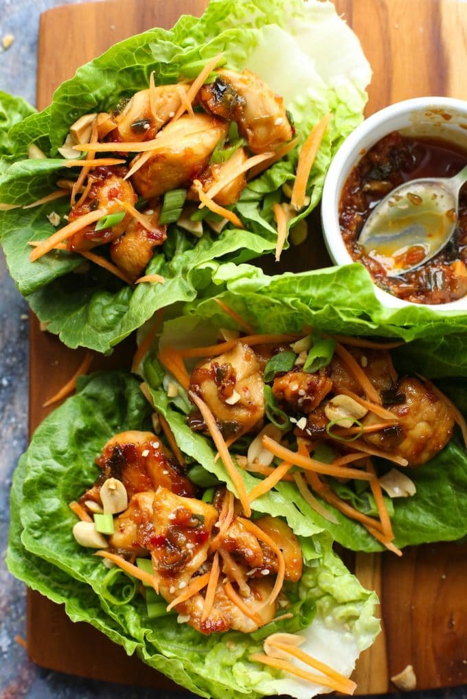 20 minute Teriyaki Chicken Lettuce Wraps - makes for a quick, low carb healthy lunch or dinner | Gluten Free + Dairy Free + Soy Free Paleo Option