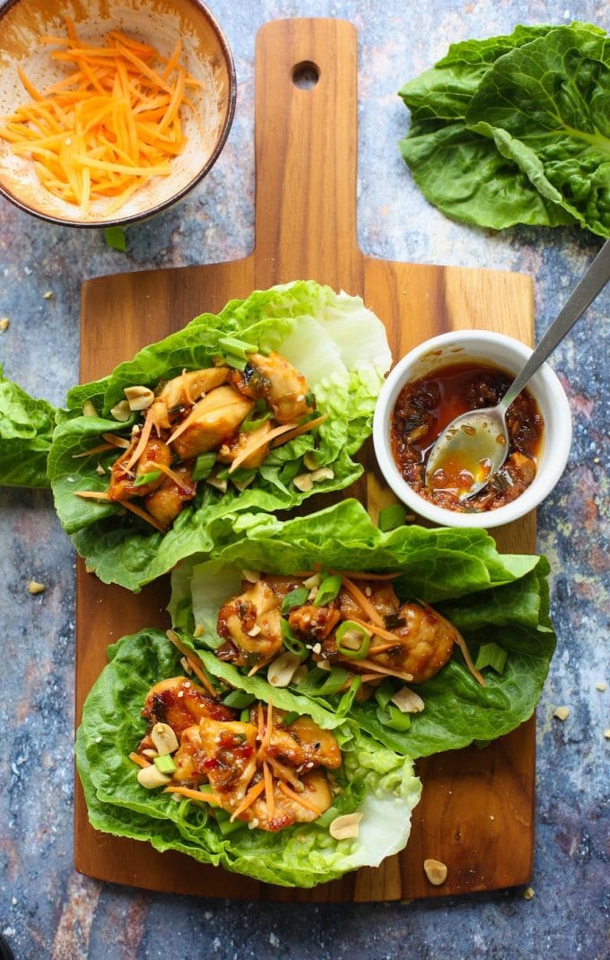 20 minute Teriyaki Chicken Lettuce Wraps - makes for a quick, low carb healthy lunch or dinner | Gluten Free + Dairy Free + Soy Free Paleo Option