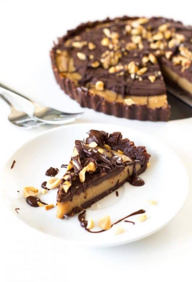 Frozen Vegan Peanut Butter Cup Pie  slice on a white plae