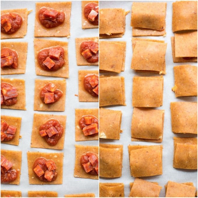 'Healthified Homemade Pizza Rolls - made with a grain free sweet potato and almond meal crust | Paleo + Gluten Free + Dairy Free | How to assemble